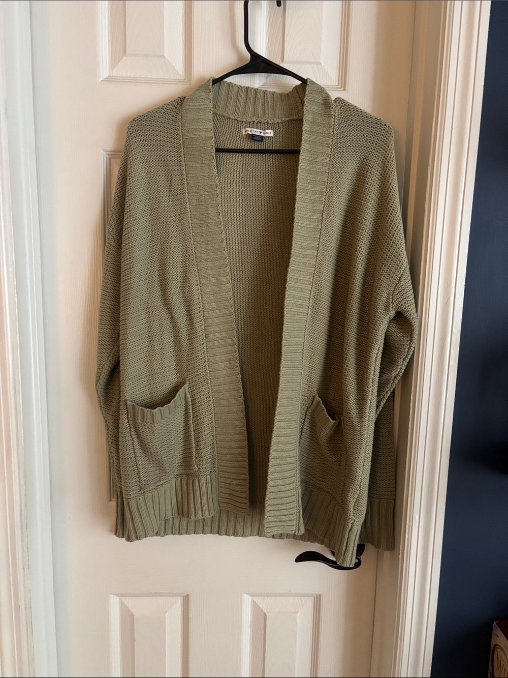 Olive Open-Front Knit Cardigan Sweater - Unbranded